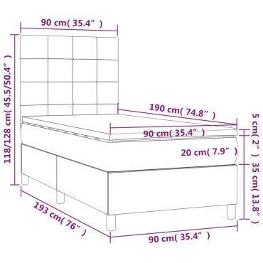 vidaXL Κρεβάτι Boxspring με Στρώμα Σκούρο Γκρι 90x190 εκ. Βελούδινο