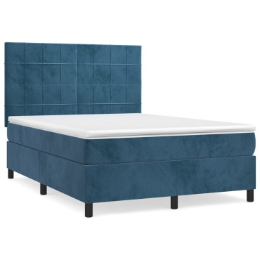vidaXL Κρεβάτι Boxspring με Στρώμα Σκούρο Μπλε 140x200 εκ. Βελούδινο