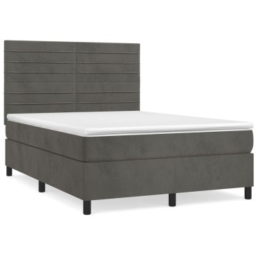 vidaXL Κρεβάτι Boxspring με Στρώμα Σκούρο Γκρι 140x190cm Βελούδινο 1 τεμ. - Μονό