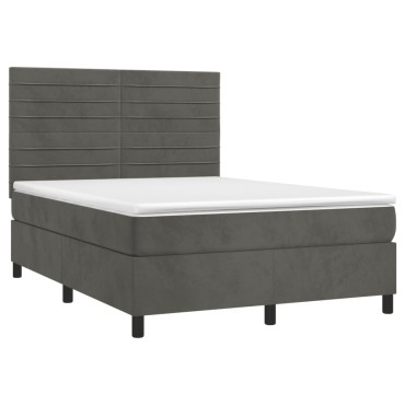 vidaXL Κρεβάτι Boxspring με Στρώμα Σκούρο Γκρι 140x190cm Βελούδινο 1 τεμ. - Μονό