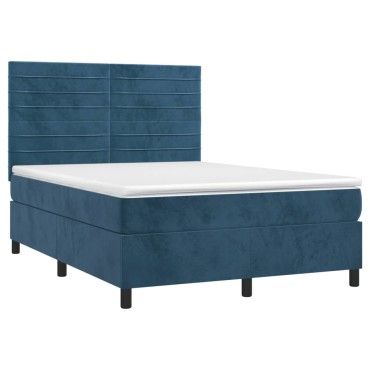 vidaXL Κρεβάτι Boxspring με Στρώμα Σκούρο Μπλε 140x200 εκ. Βελούδινο