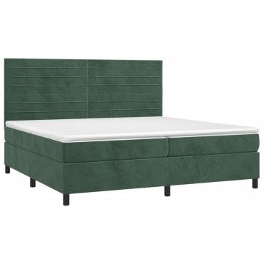 vidaXL Κρεβάτι Boxspring με Στρώμα Σκούρο Πράσινο 200x200εκ. Βελούδινο