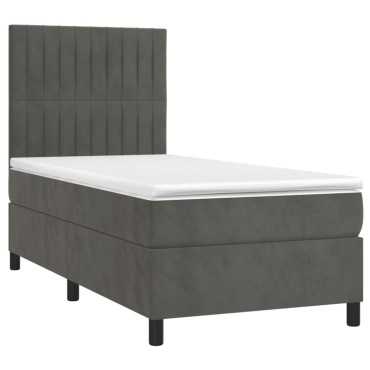 vidaXL Κρεβάτι Boxspring με Στρώμα Σκούρο Γκρι 90x190 εκ. Βελούδινο