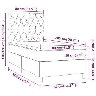 vidaXL Κρεβάτι Boxspring με Στρώμα Ανοιχτό Γκρι 80x200 εκ. Βελούδινο