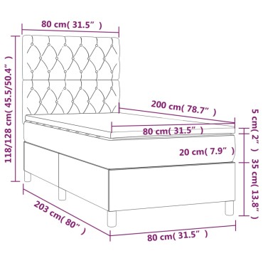 vidaXL Κρεβάτι Boxspring με Στρώμα Σκούρο Γκρι 80x200 εκ. Βελούδινο