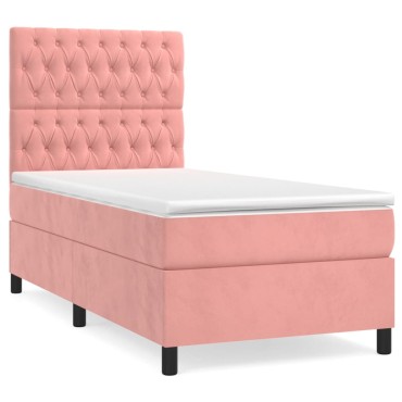 vidaXL Κρεβάτι Boxspring με Στρώμα Ροζ 80 x 200 εκ. Βελούδινο