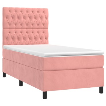 vidaXL Κρεβάτι Boxspring με Στρώμα Ροζ 80 x 200 εκ. Βελούδινο