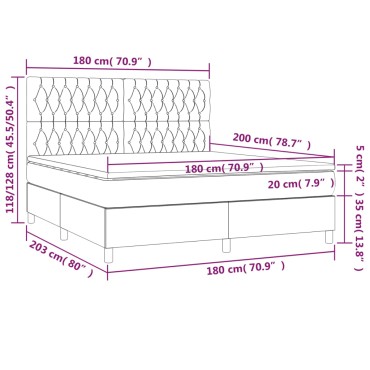 vidaXL Κρεβάτι Boxspring με Στρώμα Σκούρο Γκρι 180x200 εκ. Βελούδινο