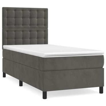 vidaXL Κρεβάτι Boxspring με Στρώμα Σκούρο Γκρι 90x190 εκ. Βελούδινο