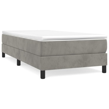 vidaXL Κρεβάτι Boxspring με Στρώμα Ανοιχτό Γκρι 90x200cm Βελούδινο 1 τεμ. - Μονό