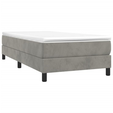 vidaXL Κρεβάτι Boxspring με Στρώμα Ανοιχτό Γκρι 90x200cm Βελούδινο 1 τεμ. - Μονό