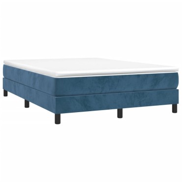 vidaXL Κρεβάτι Boxspring με Στρώμα Σκούρο Μπλε 140x200 εκ. Βελούδινο