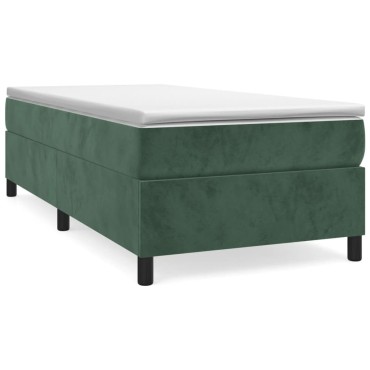 vidaXL Κρεβάτι Boxspring με Στρώμα Σκούρο Πράσινο 90x190 εκ. Βελούδινο