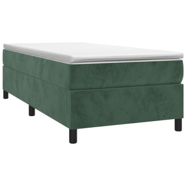vidaXL Κρεβάτι Boxspring με Στρώμα Σκούρο Πράσινο 90x190 εκ. Βελούδινο