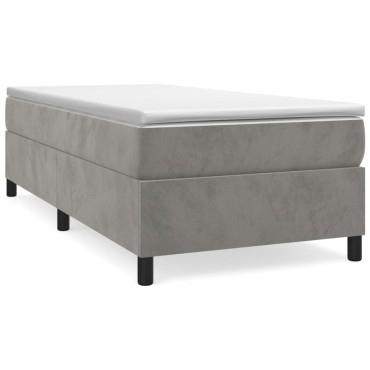 vidaXL Κρεβάτι Boxspring με Στρώμα Ανοιχτό Γκρι 90x200cm Βελούδινο 1 τεμ. - Μονό