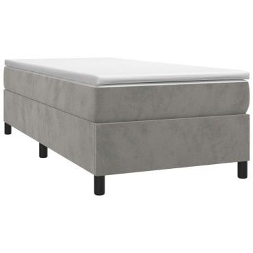 vidaXL Κρεβάτι Boxspring με Στρώμα Ανοιχτό Γκρι 90x200cm Βελούδινο 1 τεμ. - Μονό