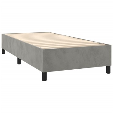 vidaXL Κρεβάτι Boxspring με Στρώμα Ανοιχτό Γκρι 90x200cm Βελούδινο 1 τεμ. - Μονό