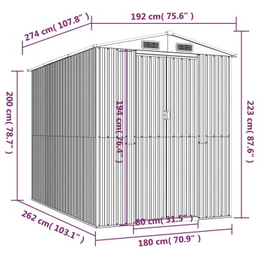 vidaXL Αποθήκη Κήπου Πράσινη 192x274x223 εκ. Γαλβανισμένο Ατσάλι