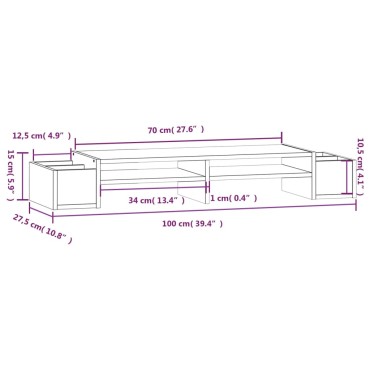 vidaXL Βάση Οθόνης Καφέ 100x27,5x15 εκ. από Μασίφ Ξύλο Πεύκου