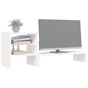 vidaXL Βάση Οθόνης Λευκή 81x20x30 εκ. από Μασίφ Ξύλο Πεύκου