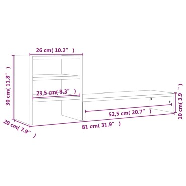 vidaXL Βάση Οθόνης Λευκή 81x20x30 εκ. από Μασίφ Ξύλο Πεύκου