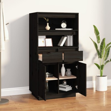 vidaXL Ντουλάπι Ψηλό Μαύρο 60x40x116,5cm από Μασίφ Ξύλο Πεύκου 1 τεμ.