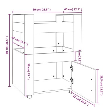 vidaXL Τρόλεϊ Κουζίνας Καπνιστή Δρυς 60x45x80cm από Επεξεργασμένο Ξύλο 1 τεμ.