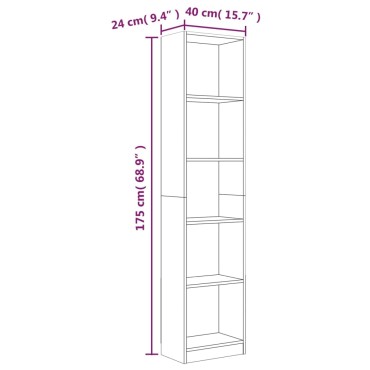 vidaXL Βιβλιοθήκη με 5 Ράφια Γκρι Sonoma 40x24x175cm Επεξεργ. Ξύλο 1 τεμ.