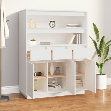 vidaXL Ντουλάπι Ψηλό Λευκό 89x40x116,5cm από Μασίφ Ξύλο Πεύκου 1 τεμ.