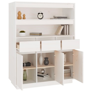 vidaXL Ντουλάπι Ψηλό Λευκό 89x40x116,5cm από Μασίφ Ξύλο Πεύκου 1 τεμ.