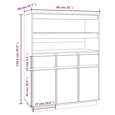 vidaXL Ντουλάπι Ψηλό Λευκό 89x40x116,5cm από Μασίφ Ξύλο Πεύκου 1 τεμ.