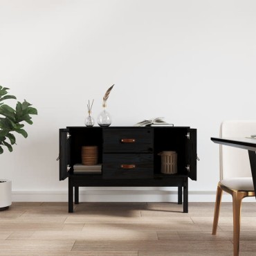 vidaXL Συρταριέρα Μαύρη 110x40x78cm από Μασίφ Ξύλο Πεύκου 1 τεμ.