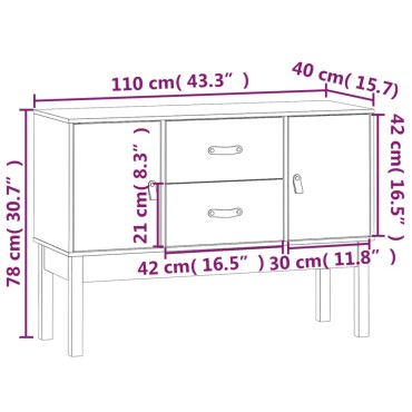 vidaXL Συρταριέρα Μαύρη 110x40x78cm από Μασίφ Ξύλο Πεύκου 1 τεμ.
