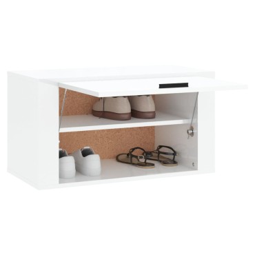vidaXL Παπουτσοθήκη Επιτοίχια Γυαλ. Λευκό 70x35x38cm Επεξ. Ξύλο