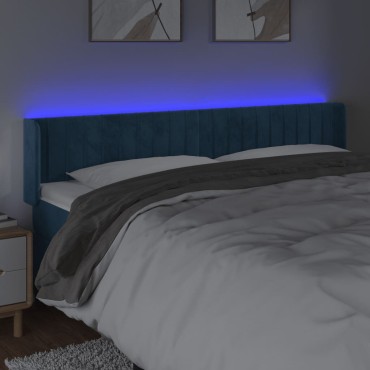 vidaXL Κεφαλάρι Κρεβατιού LED Σκούρο Μπλε 203x16x78/88cm Βελούδινο 1 τεμ.