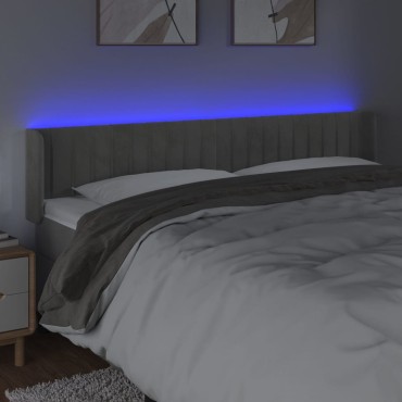 vidaXL Κεφαλάρι Κρεβατιού LED Ανοιχτό Γκρι 203x16x78/88cm Βελούδινο 1 τεμ.