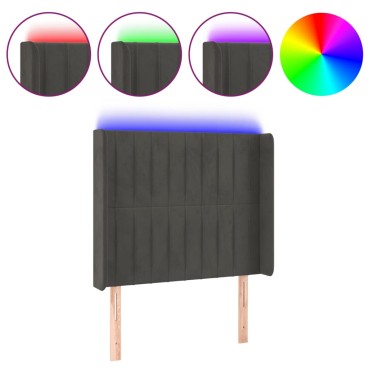 vidaXL Κεφαλάρι Κρεβατιού LED Σκούρο Γκρι 103x16x118/128cm Βελούδινο 1 τεμ.