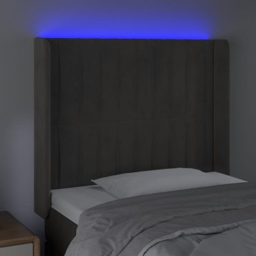 vidaXL Κεφαλάρι Κρεβατιού LED Σκούρο Γκρι 103x16x118/128cm Βελούδινο 1 τεμ.