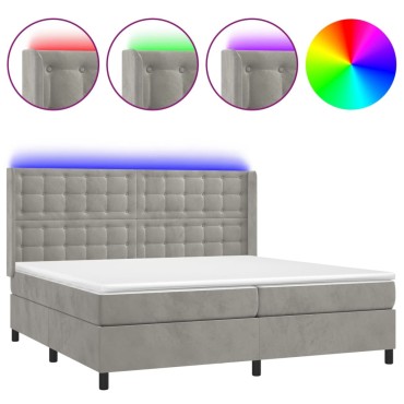 vidaXL Κρεβάτι Boxspring με Στρώμα & LED Αν.Γκρι 200x200 εκ. Βελούδινο