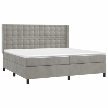 vidaXL Κρεβάτι Boxspring με Στρώμα & LED Αν.Γκρι 200x200 εκ. Βελούδινο
