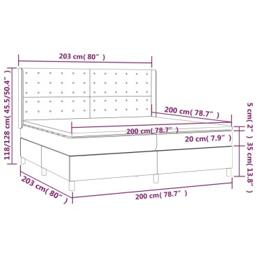 vidaXL Κρεβάτι Boxspring με Στρώμα & LED Αν.Γκρι 200x200 εκ. Βελούδινο