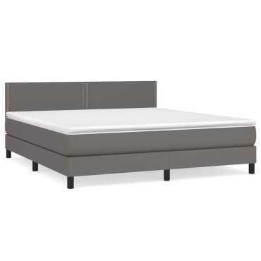 vidaXL Κρεβάτι Boxspring με Στρώμα Γκρι 180x200cm Συνθετικό Δέρμα 1 τεμ. - Διπλό