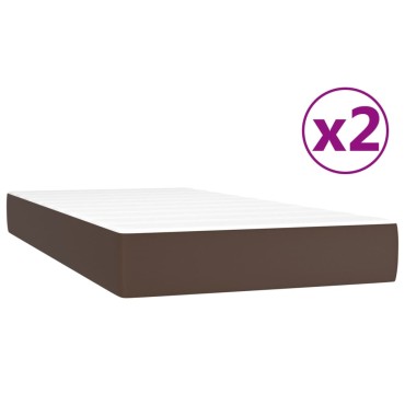 vidaXL Κρεβάτι Boxspring με Στρώμα Καφέ 200x200cm Συνθετικό Δέρμα 1 τεμ. - Διπλό