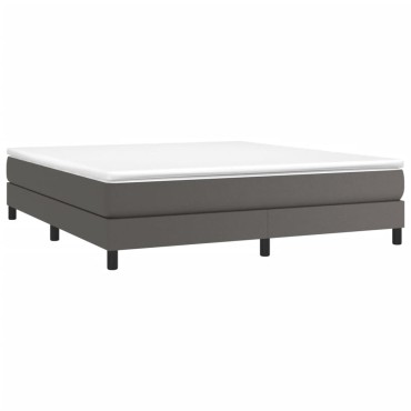 vidaXL Κρεβάτι Boxspring με Στρώμα Γκρι 180x200cm Συνθετικό Δέρμα 1 τεμ. - Διπλό