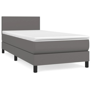 vidaXL Κρεβάτι Boxspring με Στρώμα Γκρι 90x190 εκ. από Συνθετικό Δέρμα