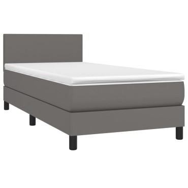 vidaXL Κρεβάτι Boxspring με Στρώμα Γκρι 90x190 εκ. από Συνθετικό Δέρμα