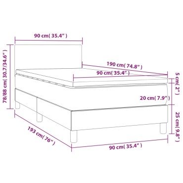 vidaXL Κρεβάτι Boxspring με Στρώμα Γκρι 90x190 εκ. από Συνθετικό Δέρμα