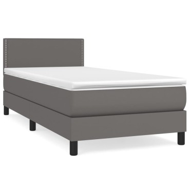 vidaXL Κρεβάτι Boxspring με Στρώμα Γκρι 90x190 εκ. από Συνθετικό Δέρμα