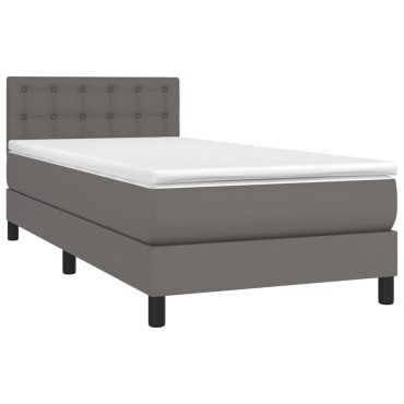 vidaXL Κρεβάτι Boxspring με Στρώμα Γκρι 90x190 εκ. από Συνθετικό Δέρμα