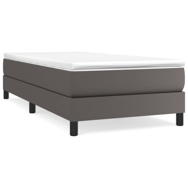 vidaXL Κρεβάτι Boxspring με Στρώμα Γκρι 90x190 εκ. από Συνθετικό Δέρμα